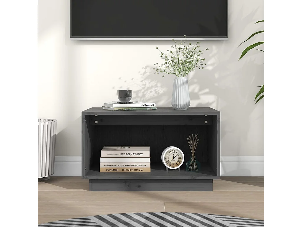 Meuble TV Gris 60x35x35 cm Bois de pin massif