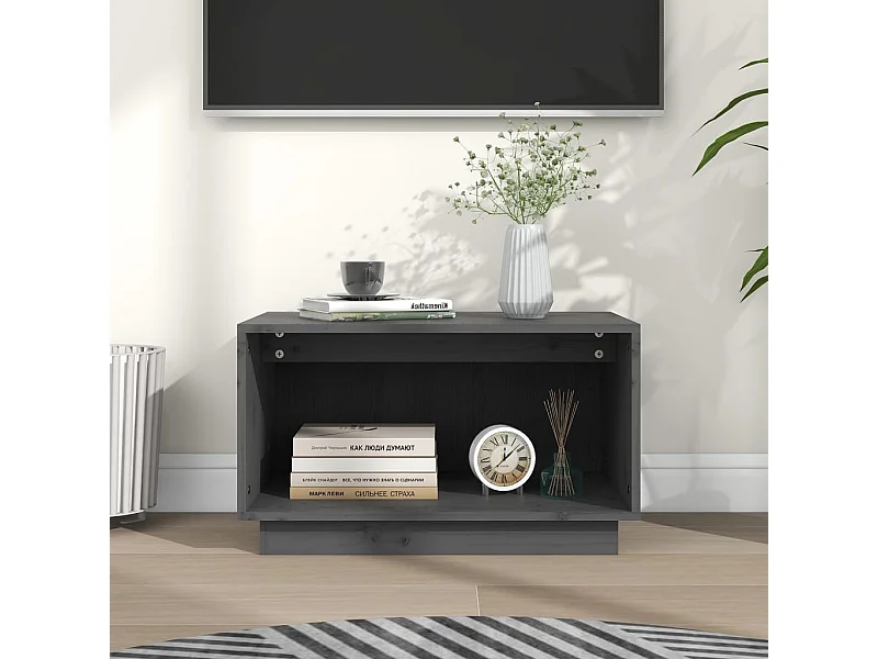 Meuble TV Gris 60x35x35 cm Bois de pin massif
