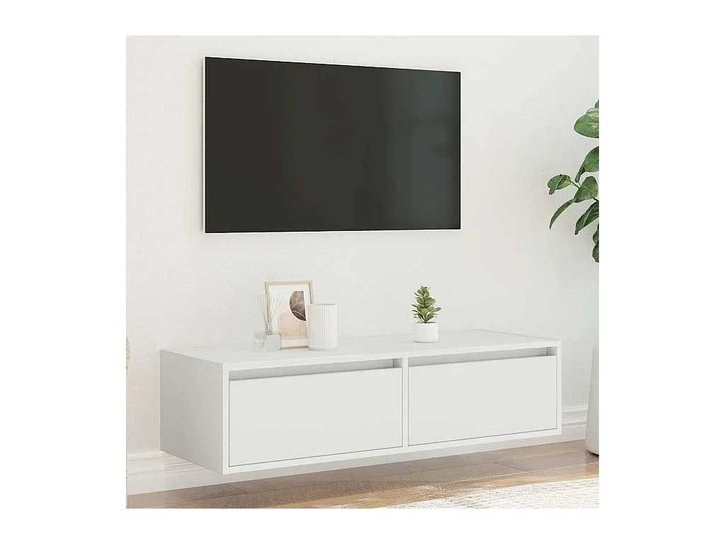 Meuble TV avec lumières LED blanc 100X35,5x25 cm