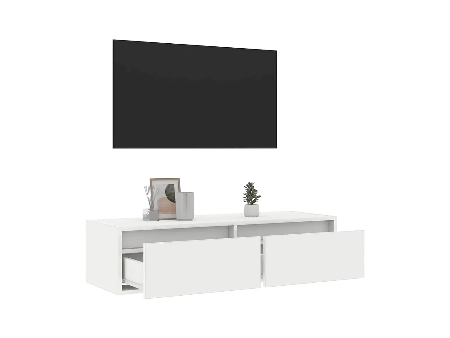 Meuble TV avec lumières LED blanc 100X35,5x25 cm