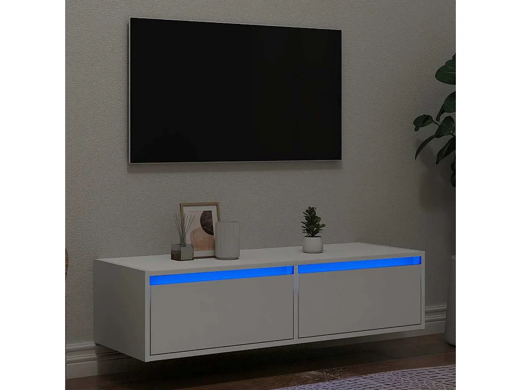 Meuble TV avec lumières LED blanc 100X35,5x25 cm