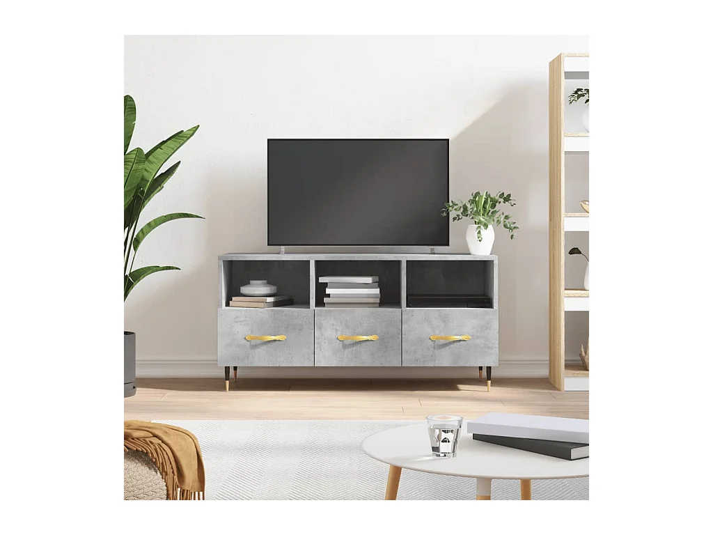 Meuble TV gris béton 102x36x50 cm bois d'ingénierie