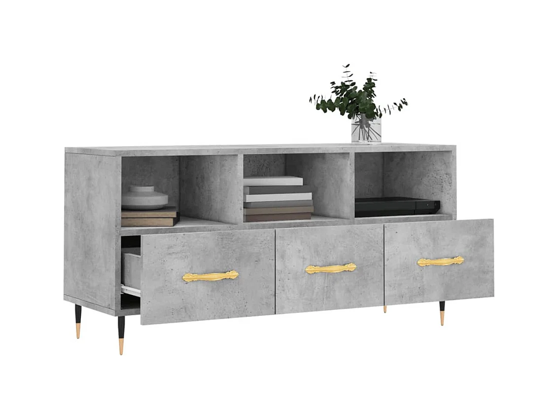 Meuble TV gris béton 102x36x50 cm bois d'ingénierie