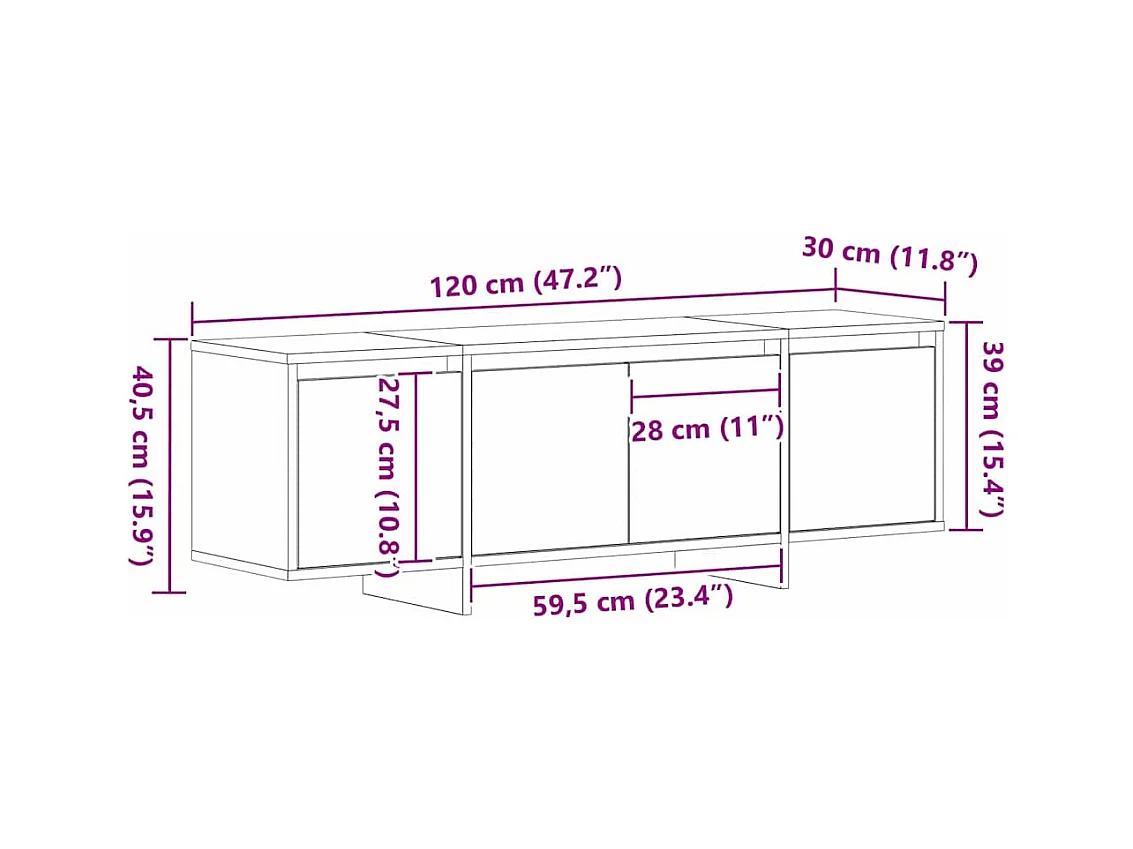 Meuble TV Noir 120 x 30 x 40.5 cm Bois d'ingénierie