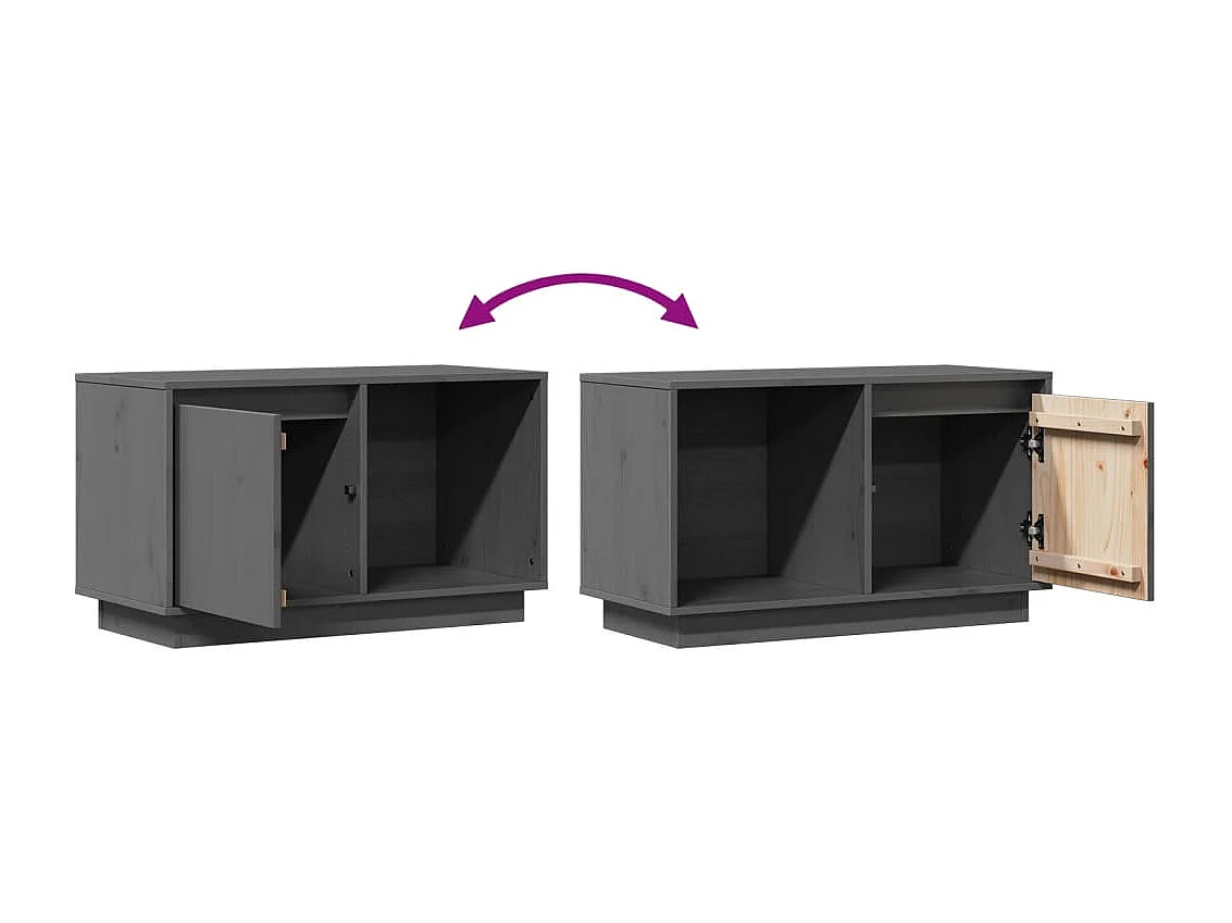 Mobile TV grigio 74x35x44 cm Legno massello di pino