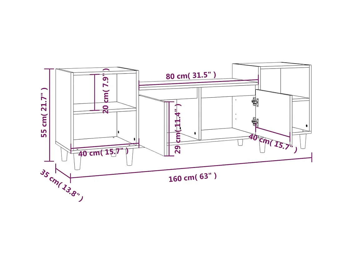 Meuble TV Gris béton 160x35x55 cm Bois d'ingénierie