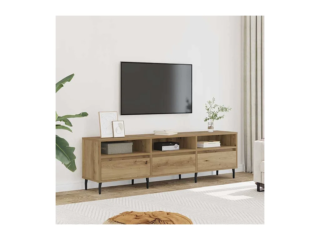 Meuble TV chêne artisanal 150x30x44,5 cm bois d'ingénierie