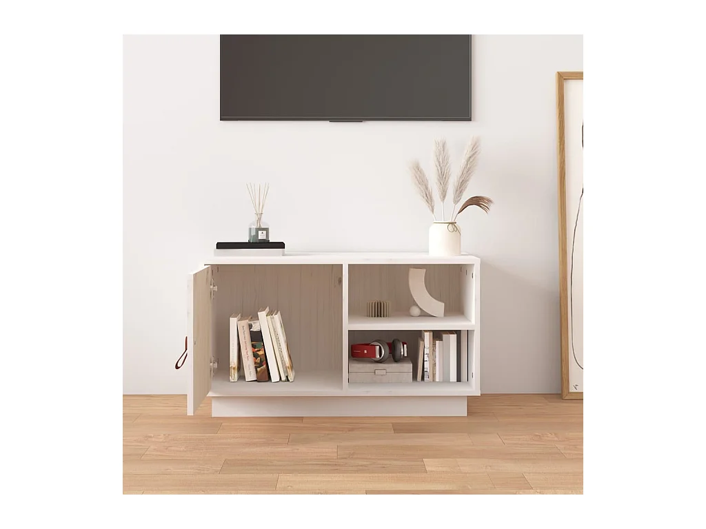 Weißer TV-Schrank 70x34x40 cm Massivholz Kiefer