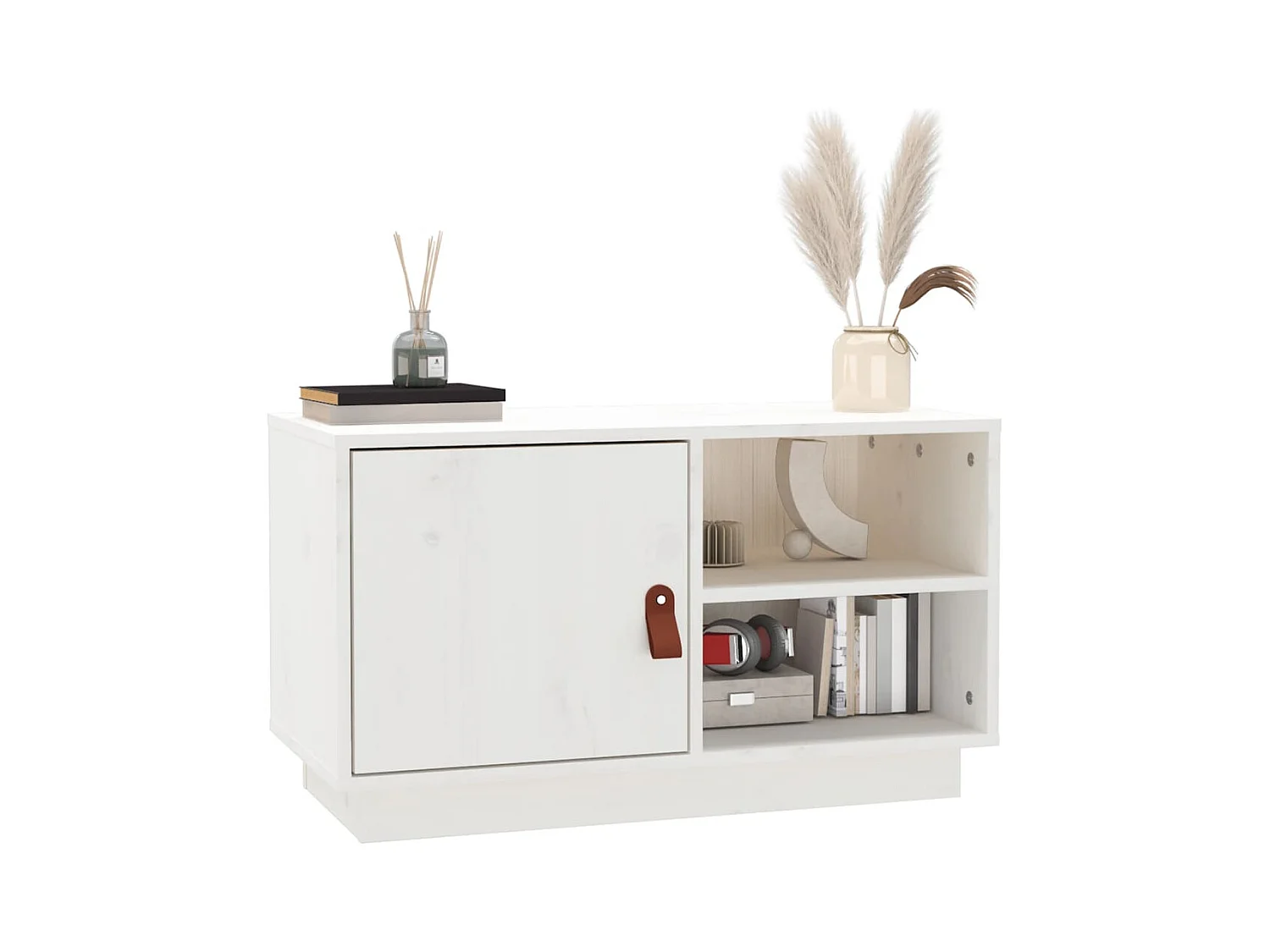 Weißer TV-Schrank 70x34x40 cm Massivholz Kiefer