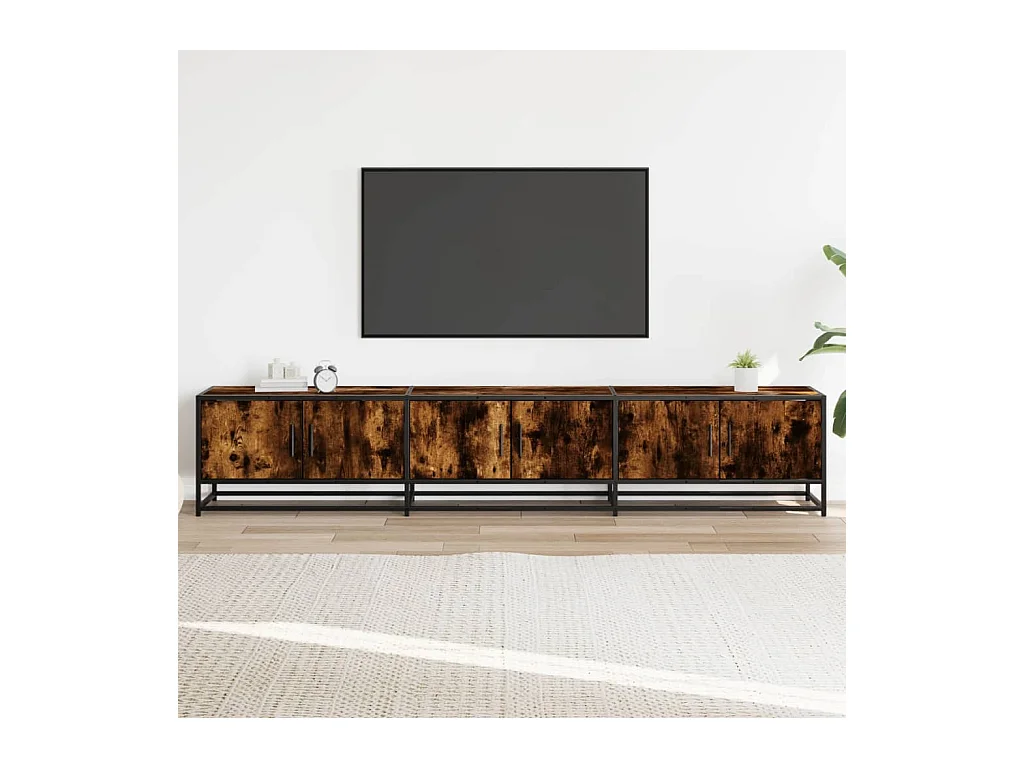 Meuble TV chêne fumé 210x35x41 cm bois d'ingénierie