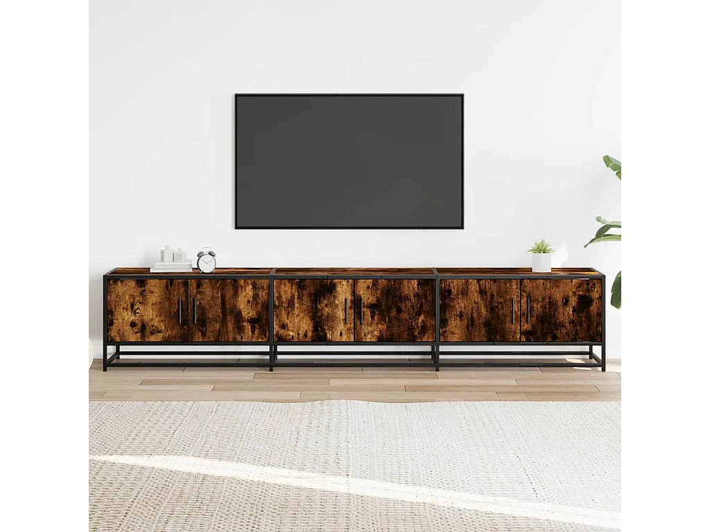 Meuble TV chêne fumé 210x35x41 cm bois d'ingénierie