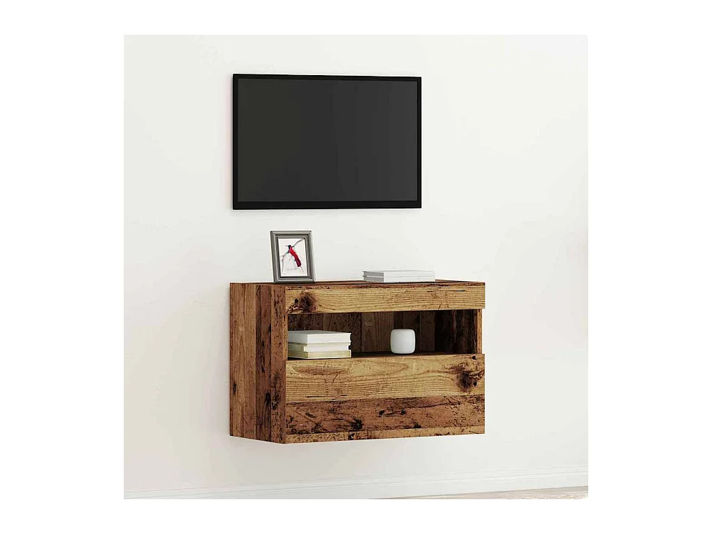 Meuble TV avec éclairage LED Bois ancien 60x30x40 cm