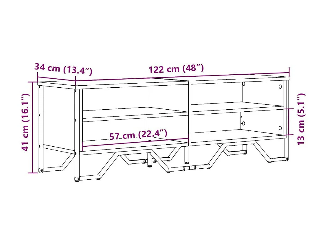 Meuble TV sonoma gris 122x34x41 cm bois d'ingénierie