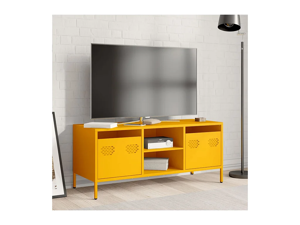 Meuble TV jaune moutarde 101,5x39x43,5 cm acier laminé à froid