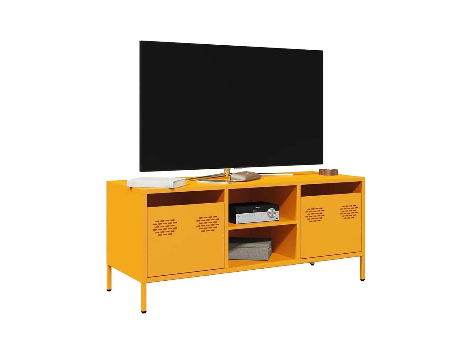 Meuble TV jaune moutarde 101,5x39x43,5 cm acier laminé à froid