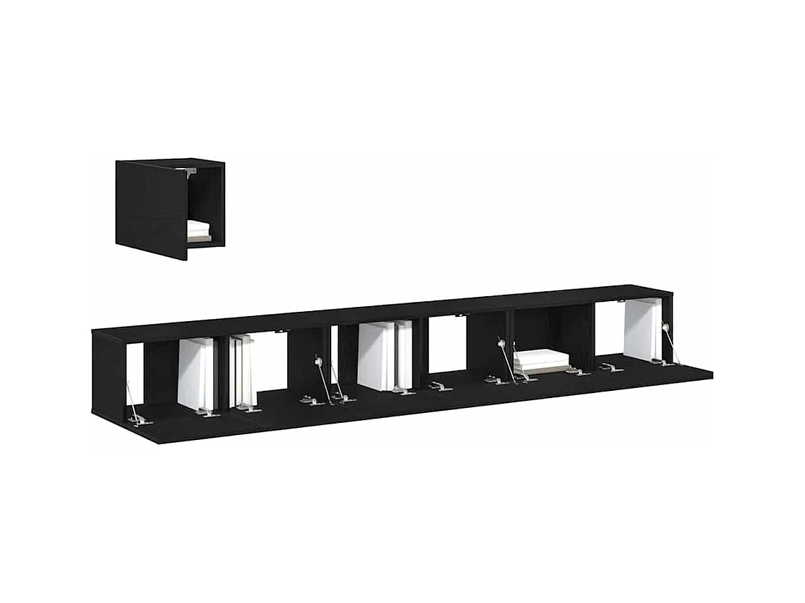 Ensemble meuble TV 4 pièces en chêne noir, en bois d'ingénierie.