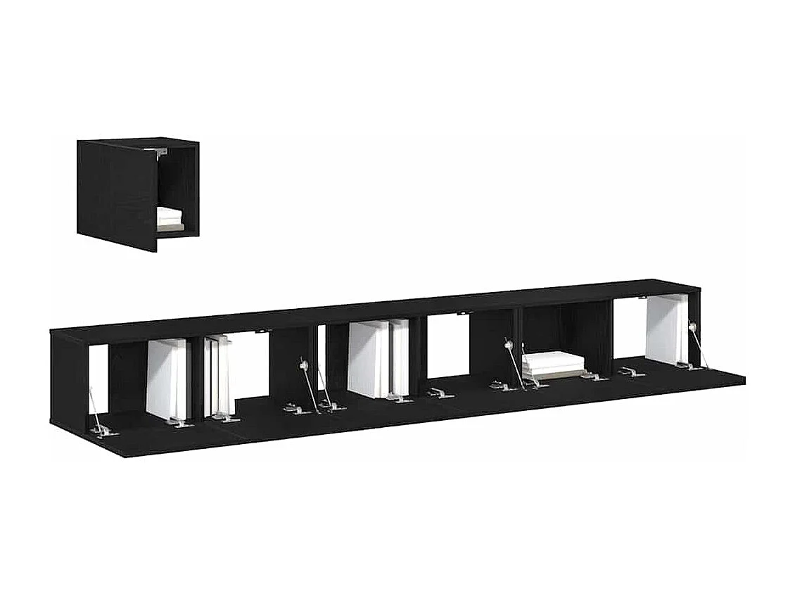 Ensemble meuble TV 4 pièces en chêne noir, en bois d'ingénierie.