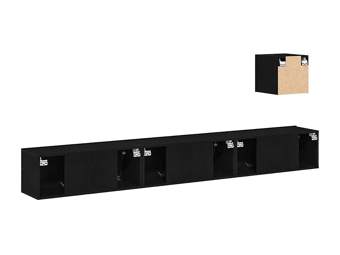 Ensemble meuble TV 4 pièces en chêne noir, en bois d'ingénierie.