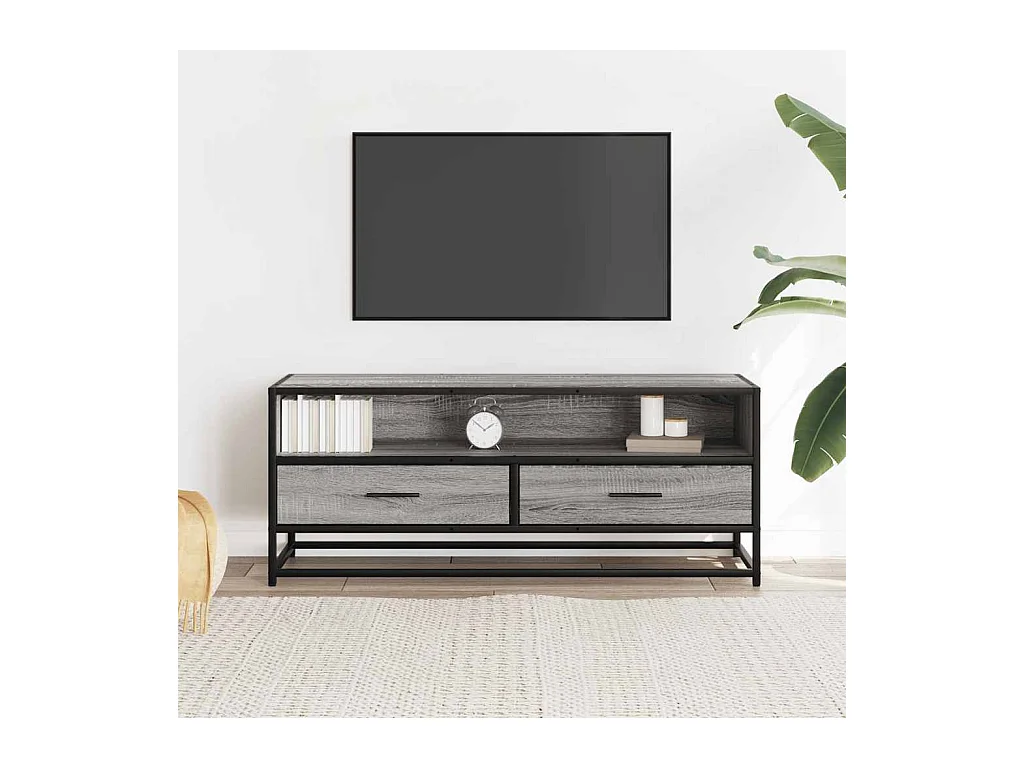Meuble TV sonoma gris 100x34,5x40 cm bois d'ingénierie et métal