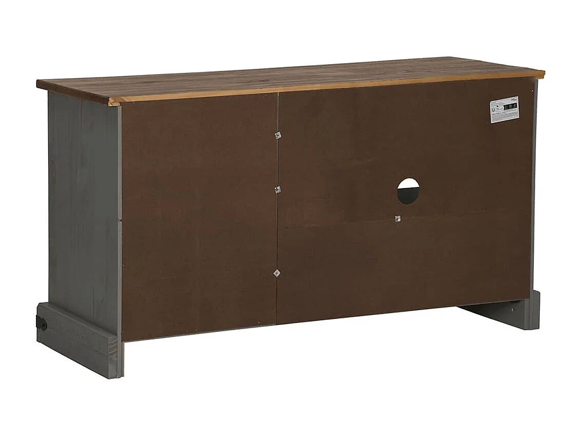 Meuble TV HALDEN porte coulissante gris 110x40x60cm bois massif