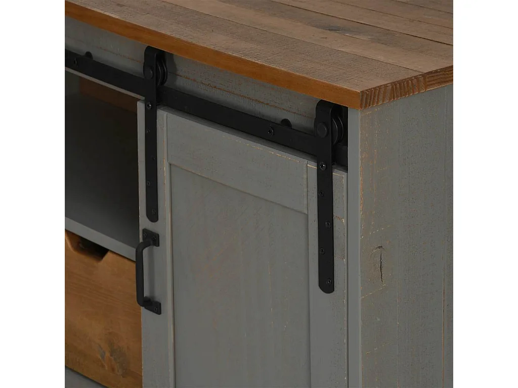 Meuble TV HALDEN porte coulissante gris 110x40x60cm bois massif