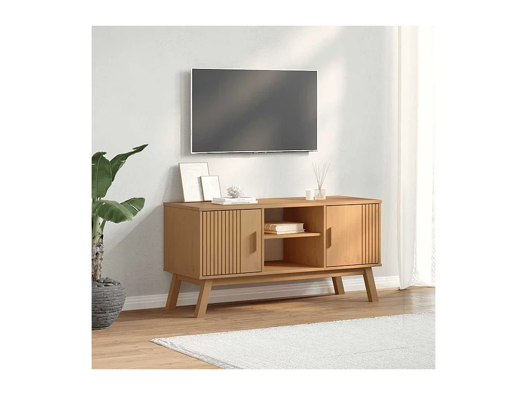 OLDEN bruine tv-kast 114x43x57 cm massief grenenhout
