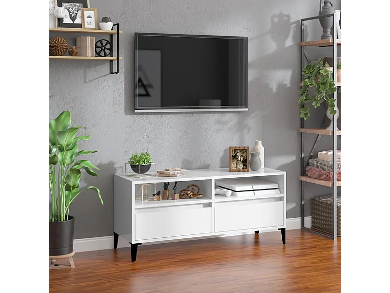Glänzend weißer TV-Schrank 100 x 34,5 x 44,5 cm Holzwerkstoff
