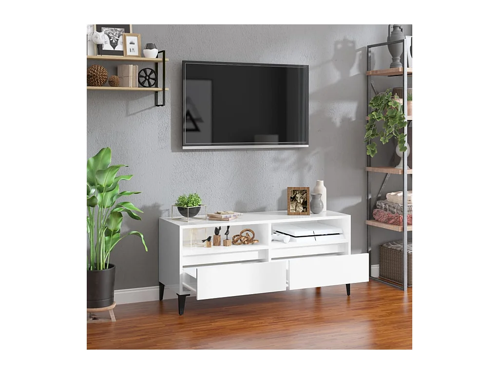 Glänzend weißer TV-Schrank 100 x 34,5 x 44,5 cm Holzwerkstoff