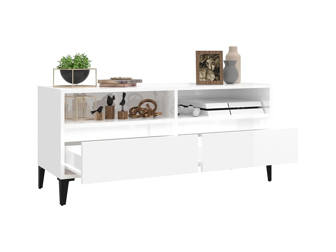 Glänzend weißer TV-Schrank 100 x 34,5 x 44,5 cm Holzwerkstoff