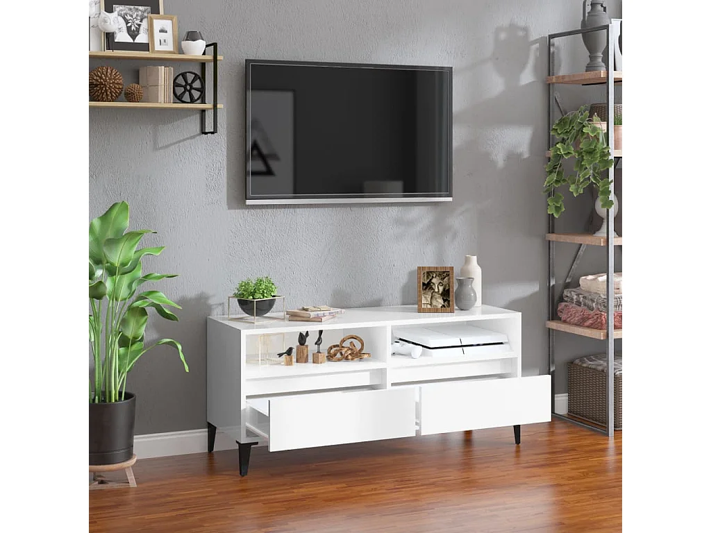 Mueble de TV blanco brillo 100x34,5x44,5 cm madera de ingeniería
