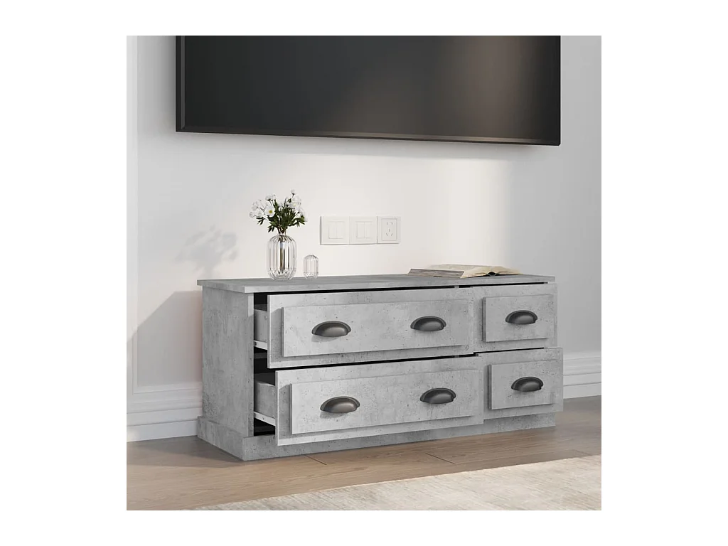 Meuble TV gris béton 100x35,5x45 cm bois d'ingénierie