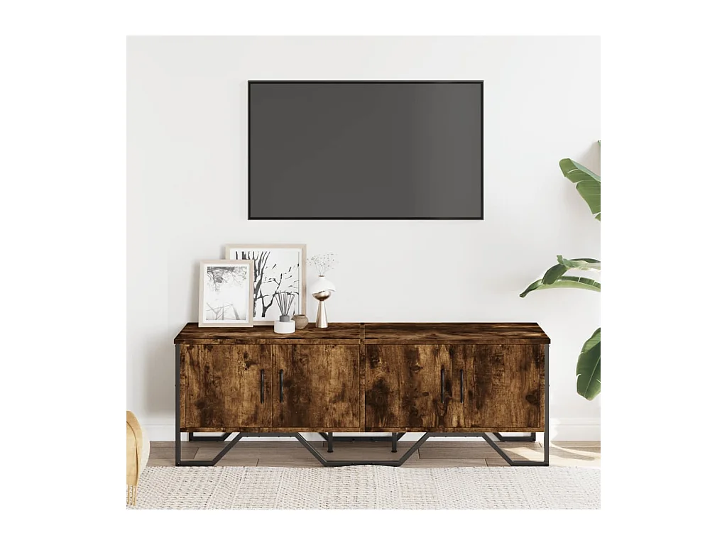 Meuble TV chêne fumé 122x34x41 cm bois d'ingénierie