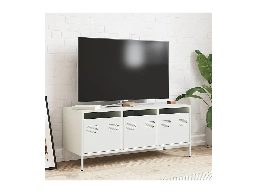 Meuble TV blanc 101,5x39x43,5 cm acier laminé à froid