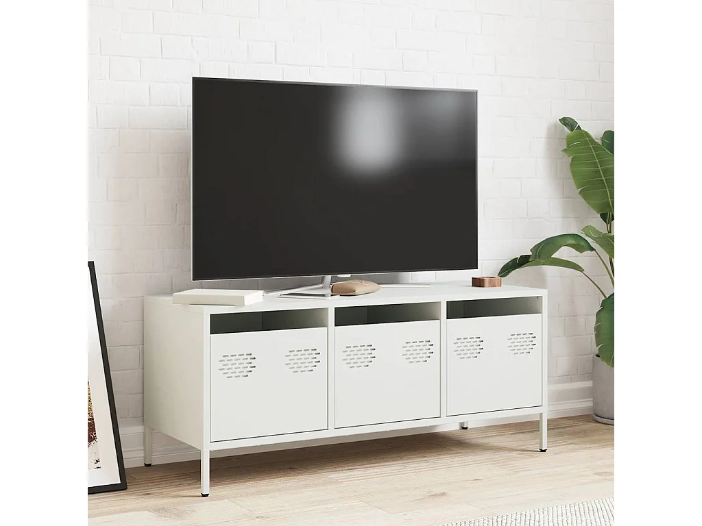 Meuble TV blanc 101,5x39x43,5 cm acier laminé à froid