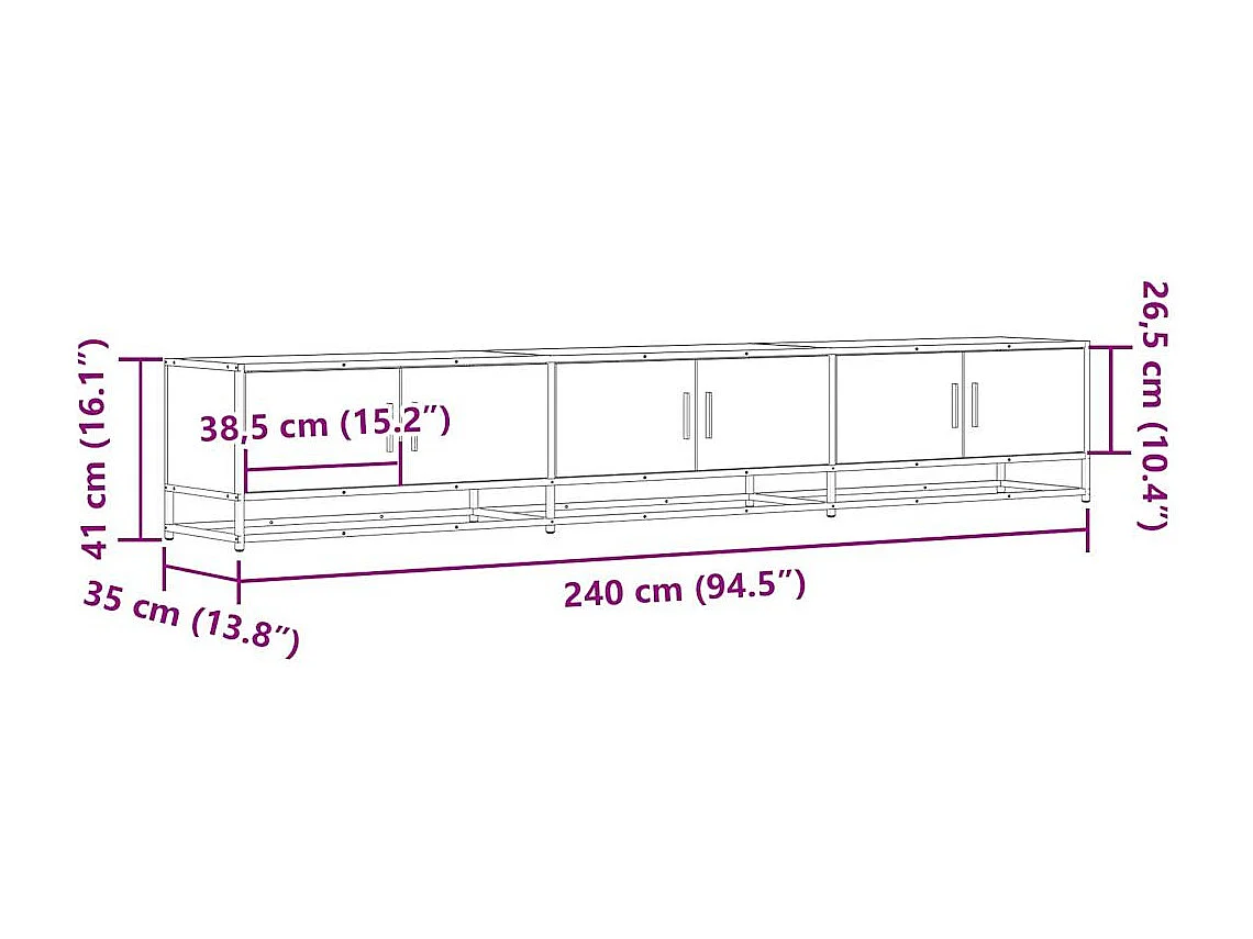 Meuble TV sonoma gris 240x35x41 cm bois d'ingénierie