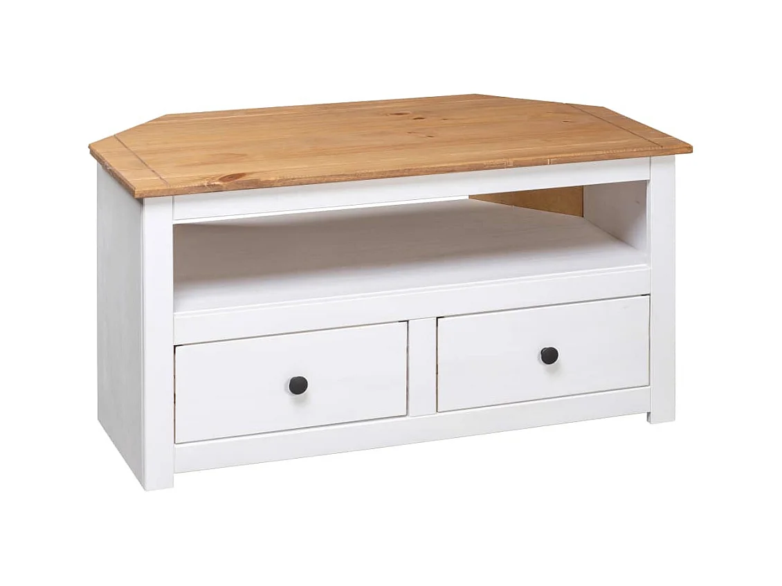 Meuble TV d'angle Blanc 93x49x49 cm Pin Assortiment Panama