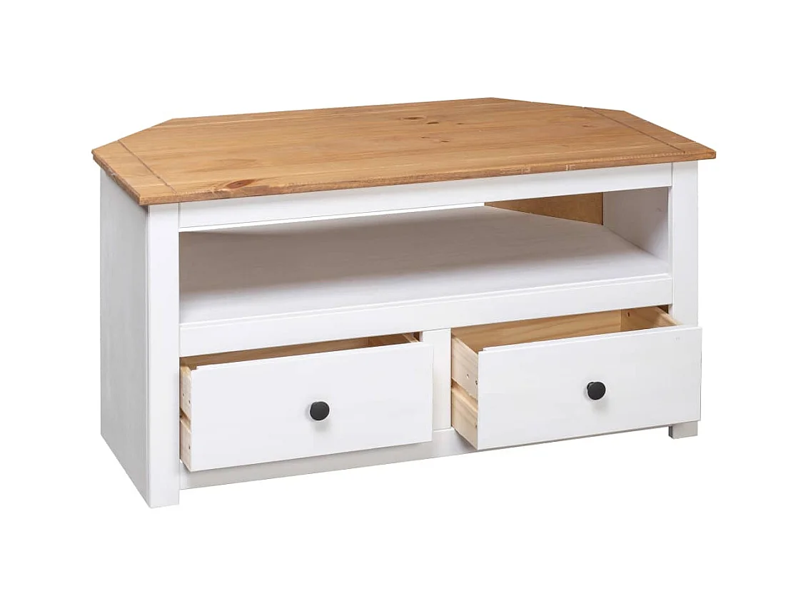 Meuble TV d'angle Blanc 93x49x49 cm Pin Assortiment Panama