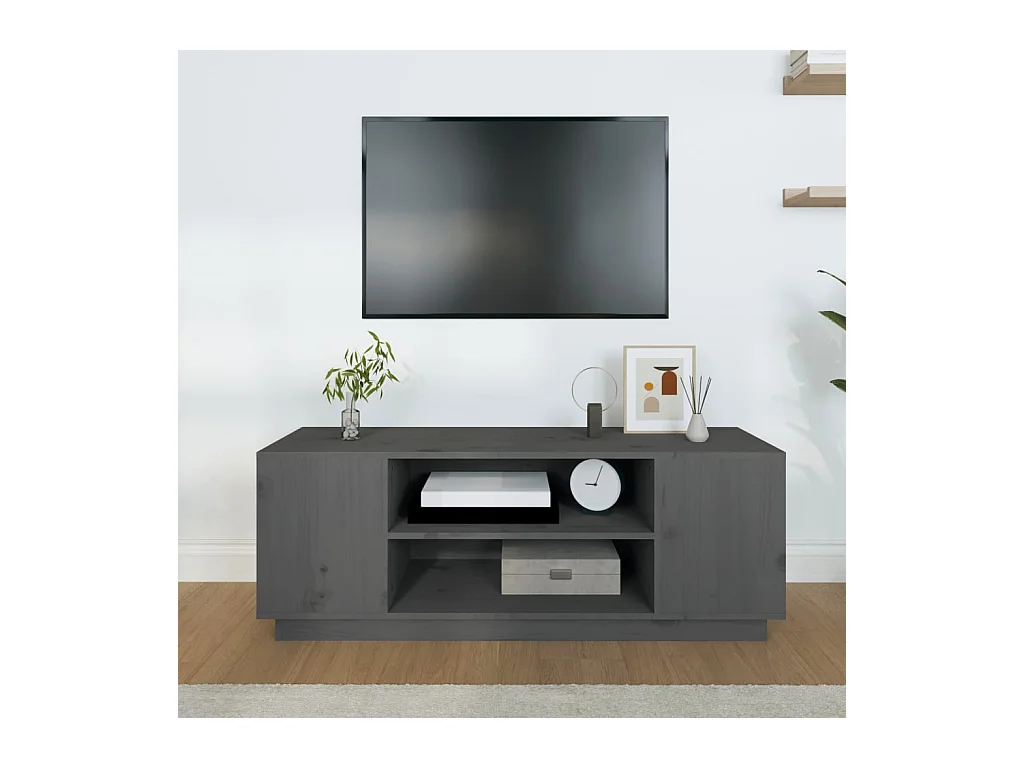 Meuble TV Gris 110x35x40,5 cm Bois de pin massif