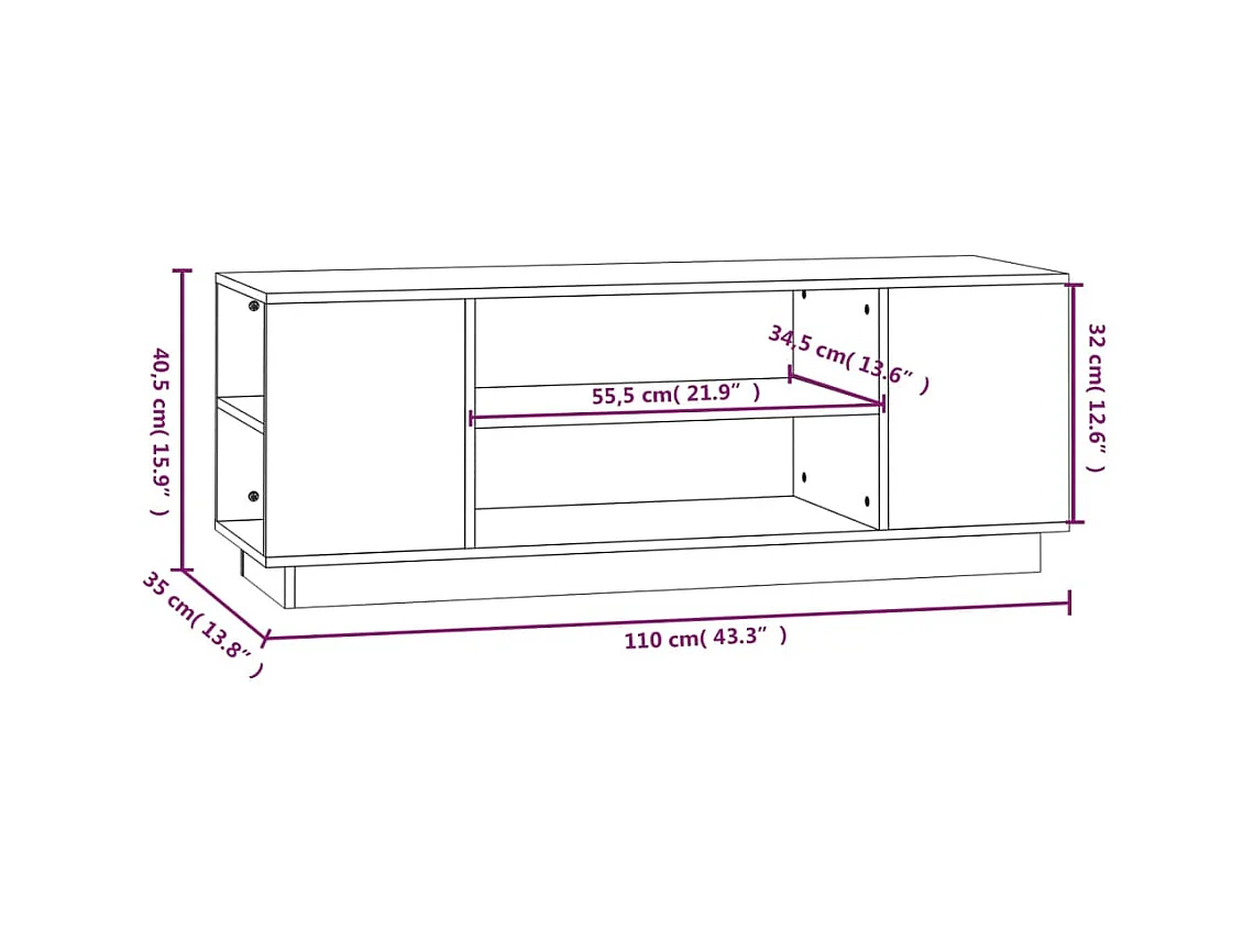 Meuble TV Gris 110x35x40,5 cm Bois de pin massif