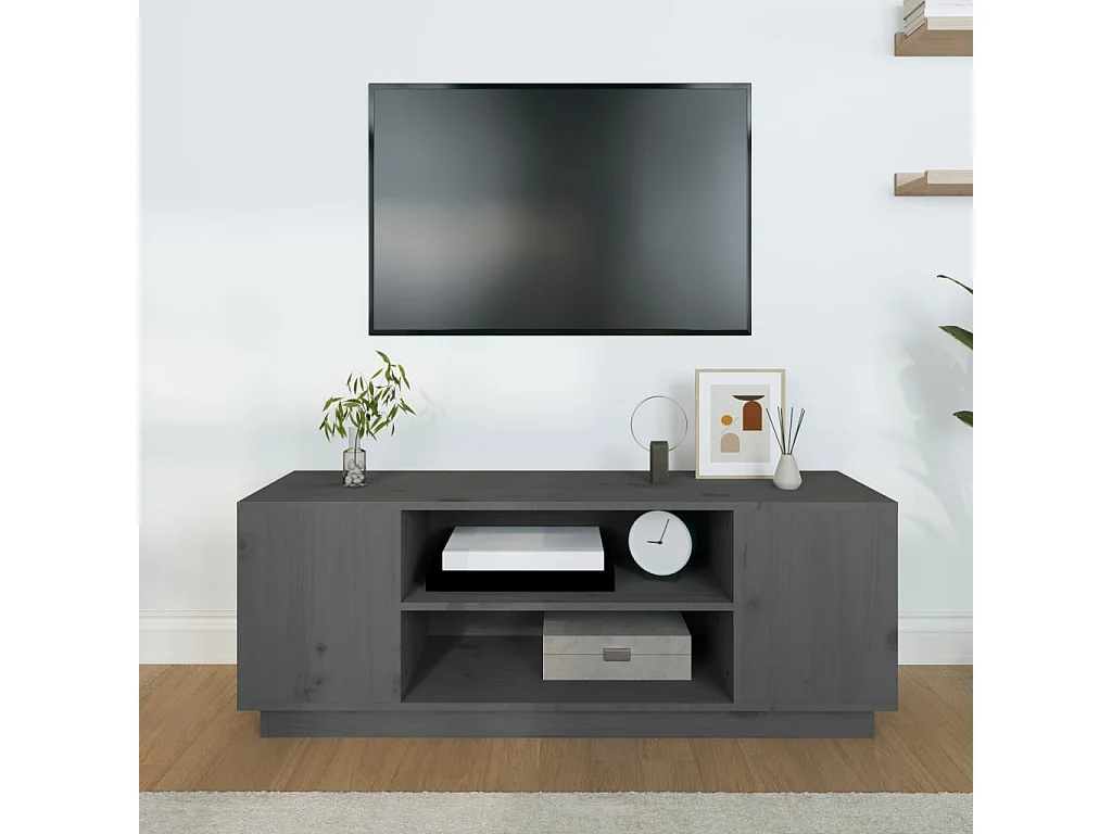 Meuble TV Gris 110x35x40,5 cm Bois de pin massif