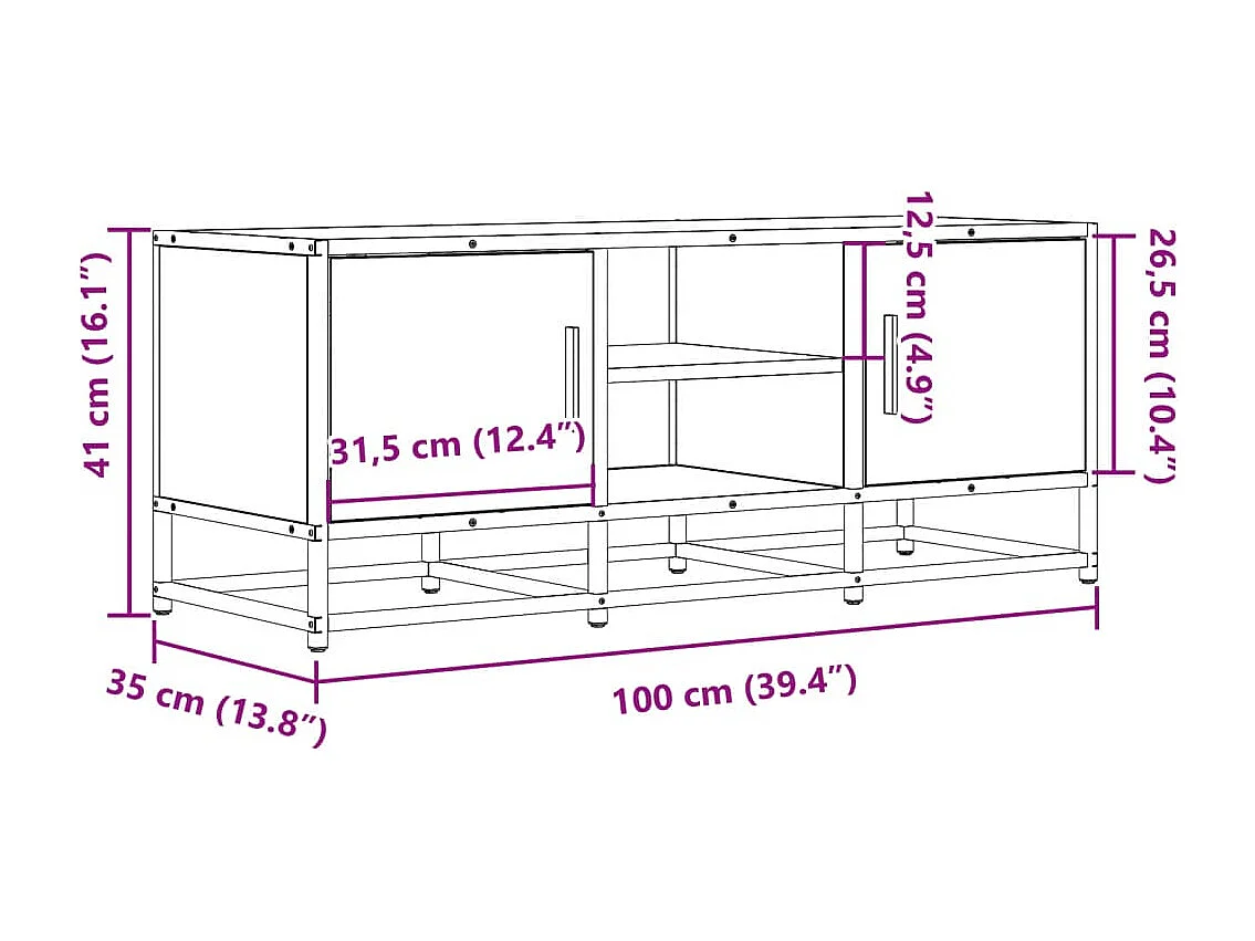 Meuble TV noir 100x35x41 cm bois d'ingénierie et métal