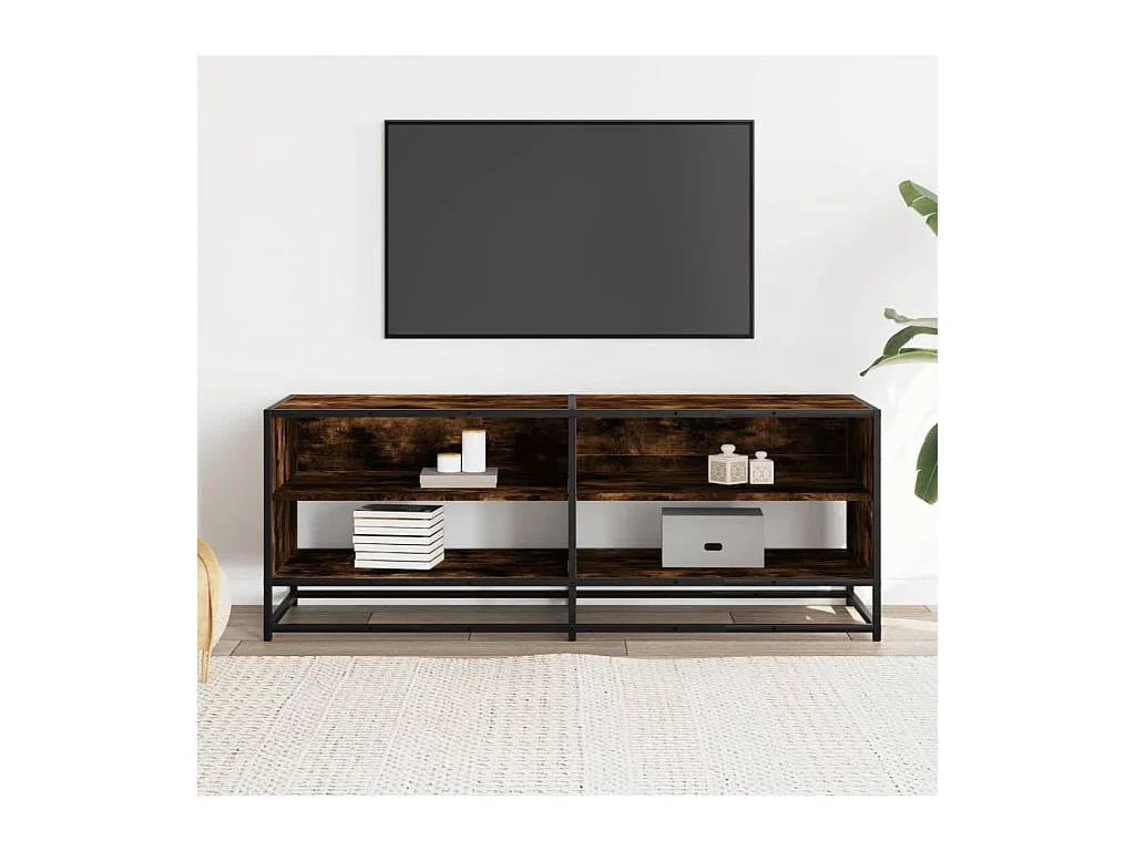 TV-meubel van gerookt eikenhout 120,5x40x46 cm, bewerkt hout en metaal