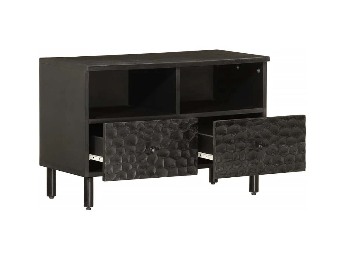 Meuble TV noir 70x33x46 cm bois massif de manguier