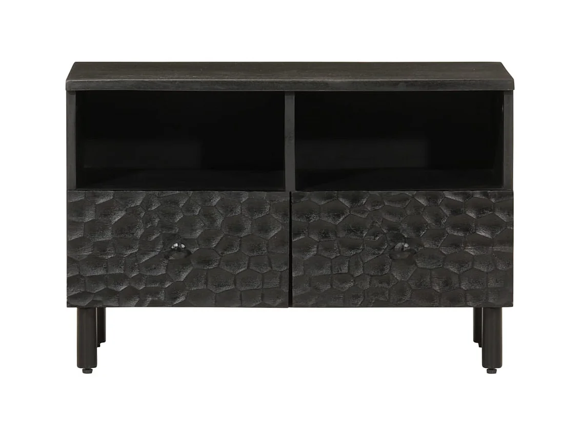 Meuble TV noir 70x33x46 cm bois massif de manguier
