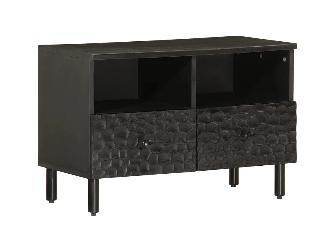 Meuble TV noir 70x33x46 cm bois massif de manguier