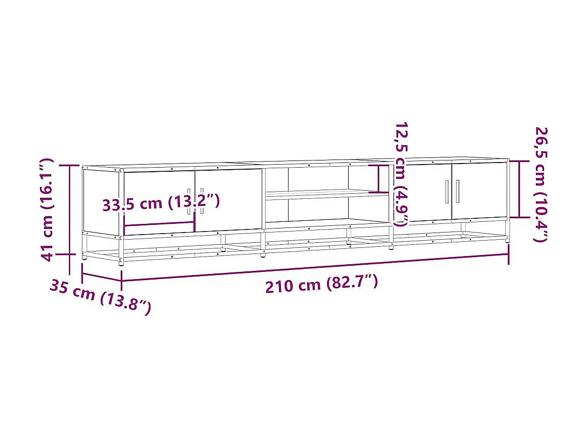 Meuble TV sonoma gris 210x35x41 cm bois d'ingénierie