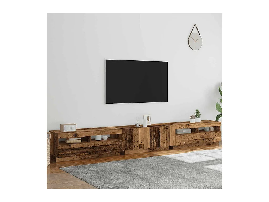 Meuble TV avec lumières LED vieux bois bois d'ingénierie
