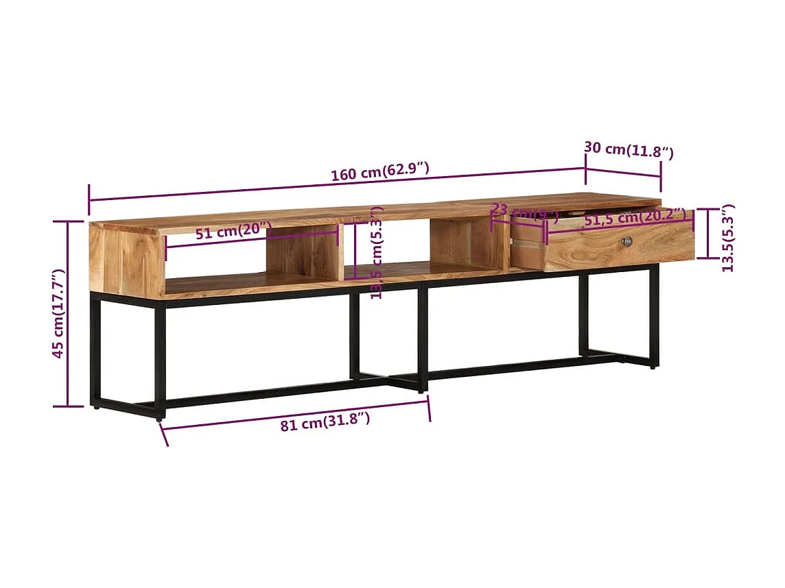 TV-meubel 160x30x45 cm Massief acaciahout