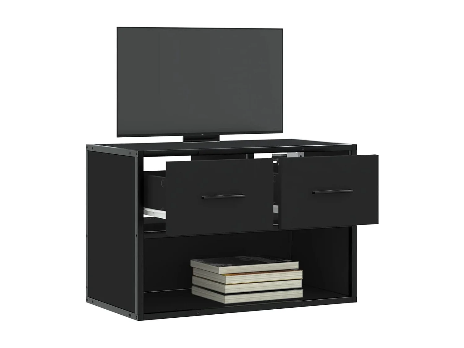 Meuble TV noir 60x31x39,5 cm bois d'ingénierie et métal