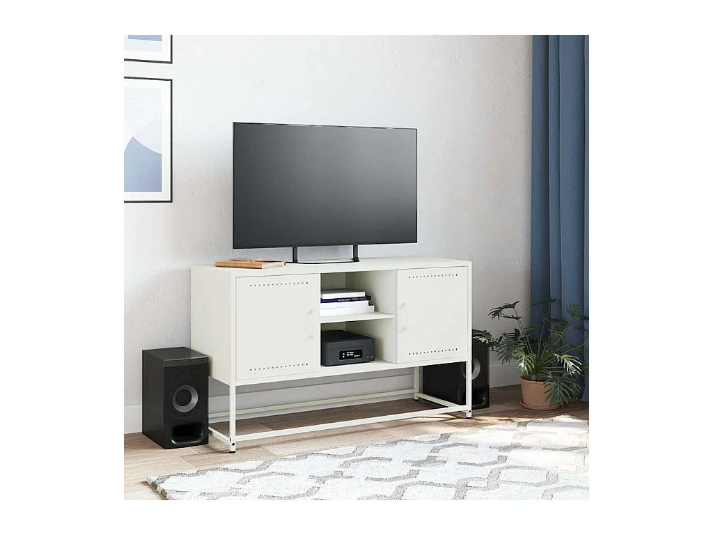 Meuble TV blanc 100,5x39x60,5 cm acier